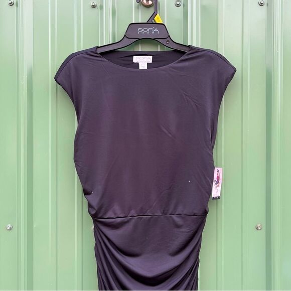 Women's Black Sleeveless Open Back Midi Dress, Below Knee Length, Size L - Picture 6 of 10